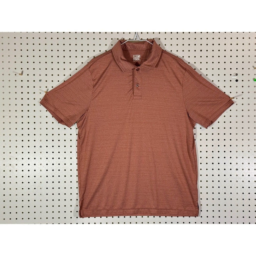 32 Degrees Cool Mens Large Polo Shirt Rust Orange Heathered Stretch Golf Tee